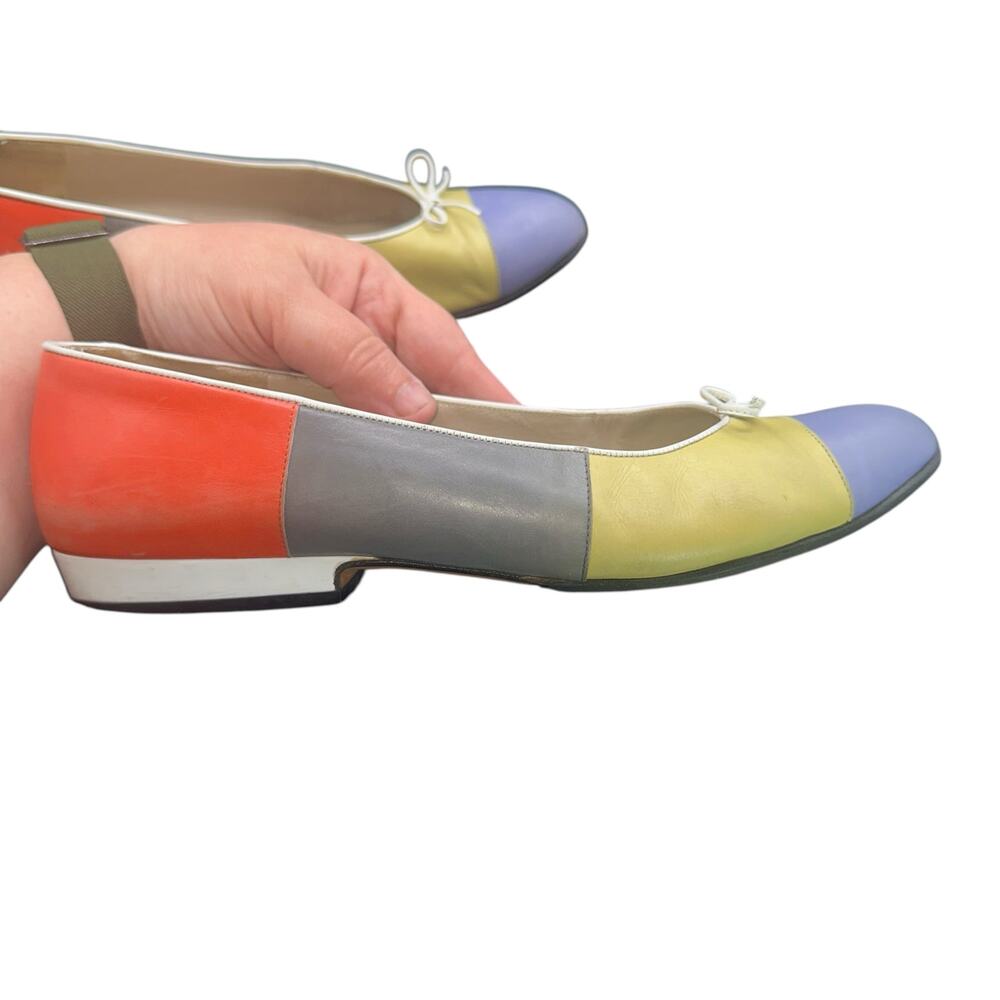 Salvatore Ferragamo Colorblock Leather Ballet Flats Orange Yellow Lilac 8 B - Picture 9 of 15
